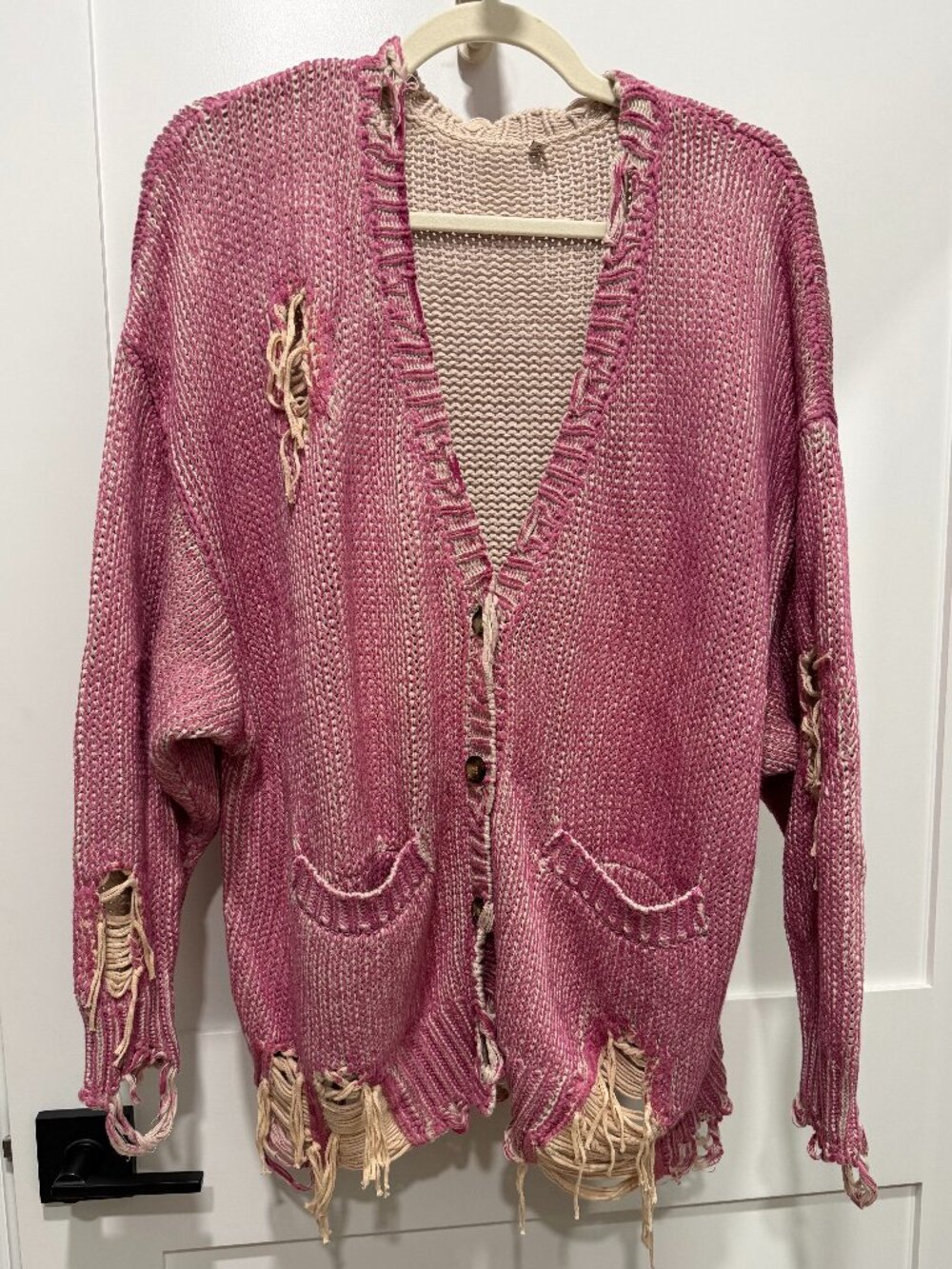 R13 Distressed Pink Jumbo Cardigan